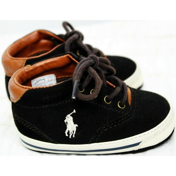 Ralph Lauren Layette Chocolate Suede Zale Sneakers Baby Infant 6-9 M Lace Up Box - Picture 1 of 12